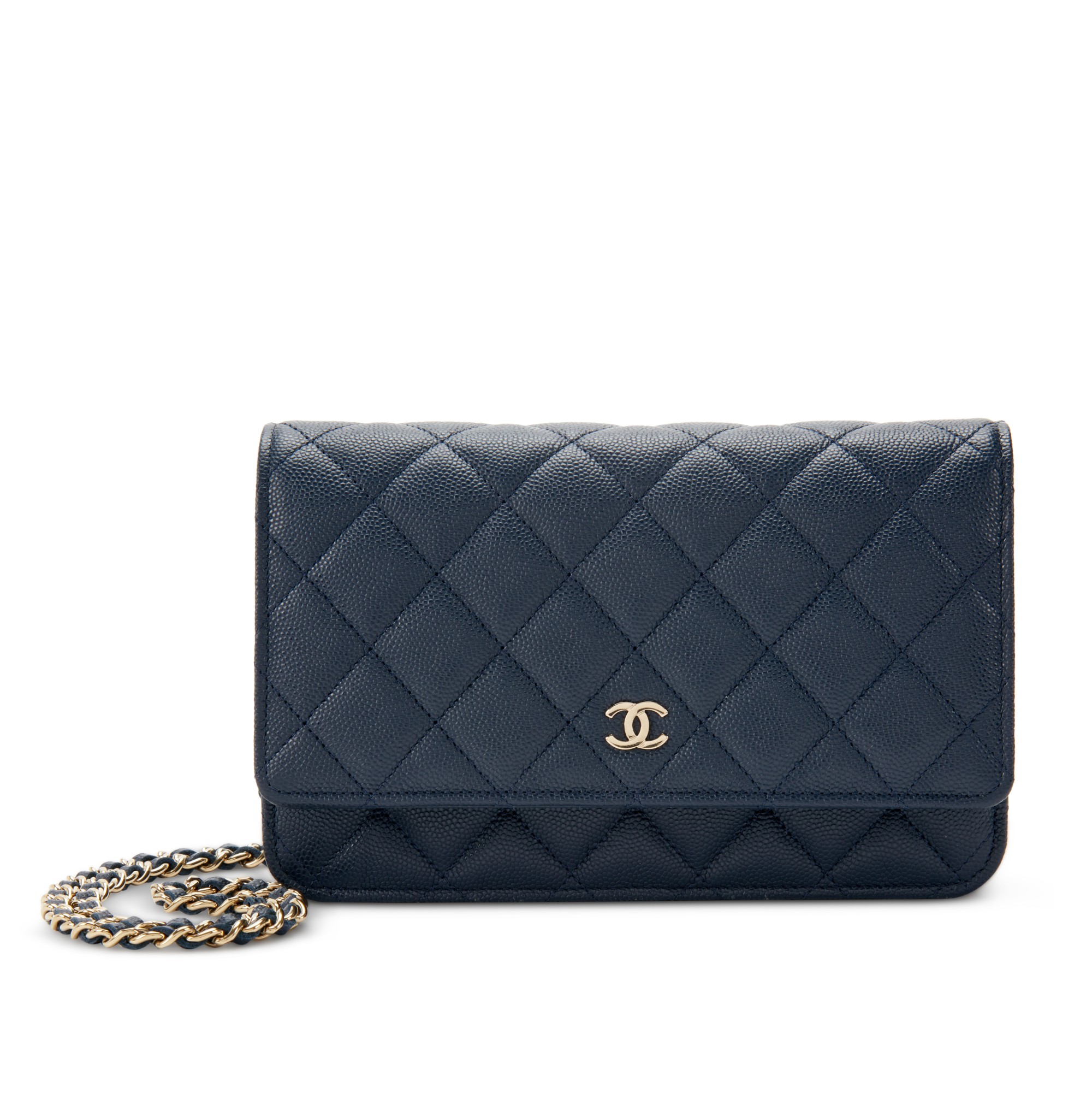 Chanel Navy Blue Quilted Caviar Leather Chain Clutch Bag - Yoogi's Closet