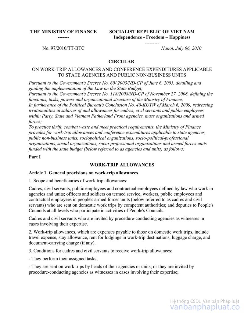 Circular 72//TT-BTC of Ministry of Finance date issued 17/07/