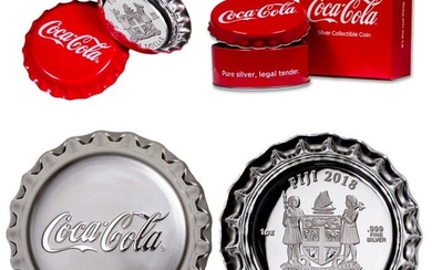 Fiji Coca-Cola Coke Bottle Cap Colour $1 Silver Proof Coin Box Coa