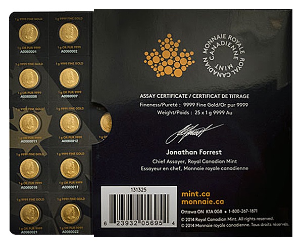 Canadian Maplegram25™ 1 Gram % Pure Gold Coin - Bullion Mart