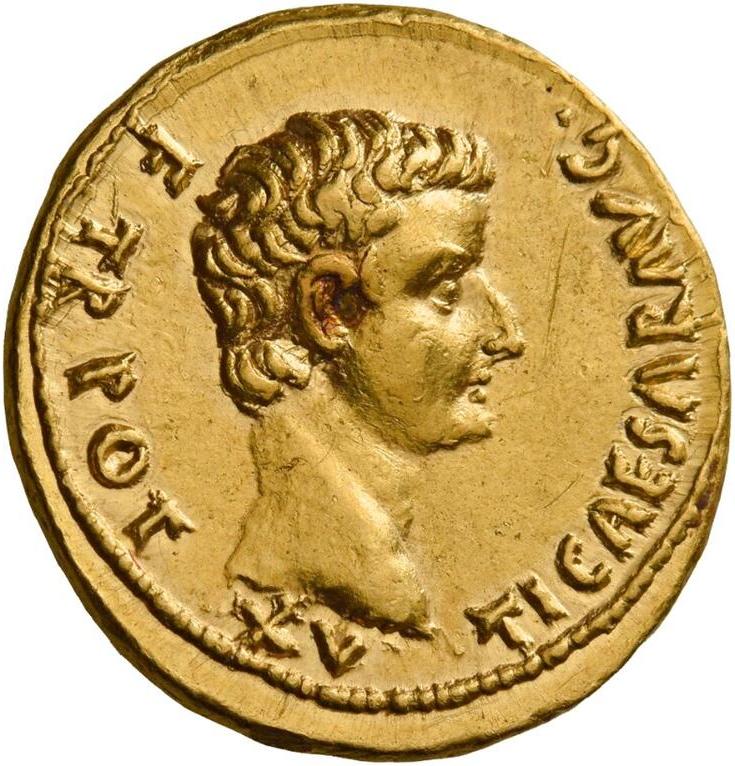 AD Tiberius Gold Aureus : Lugdunum | The Britannia Coin Company