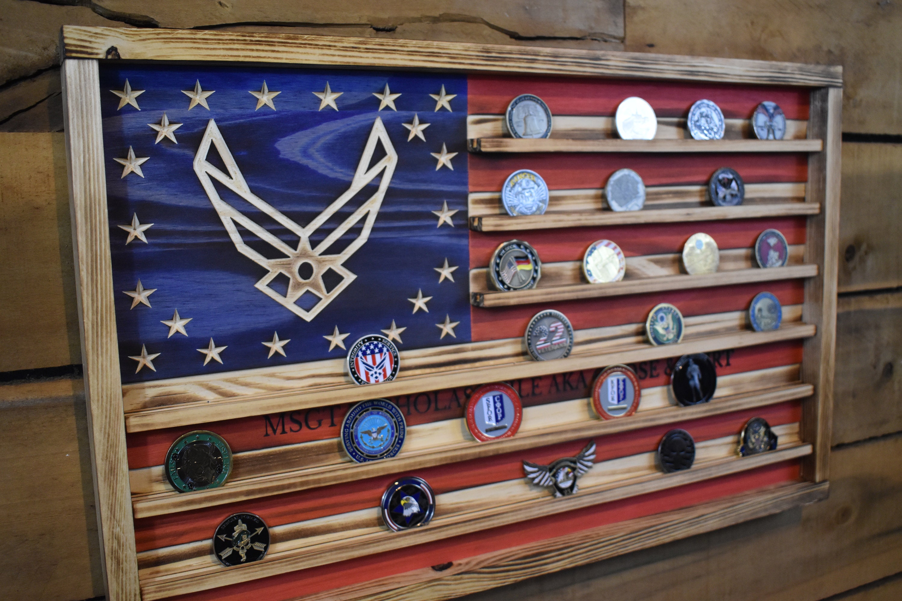 3D Wood American Flag Challenge Coin Display – Barmmunition