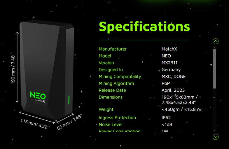 MatchX Introduces Energy-Efficient NEO Mining Rig