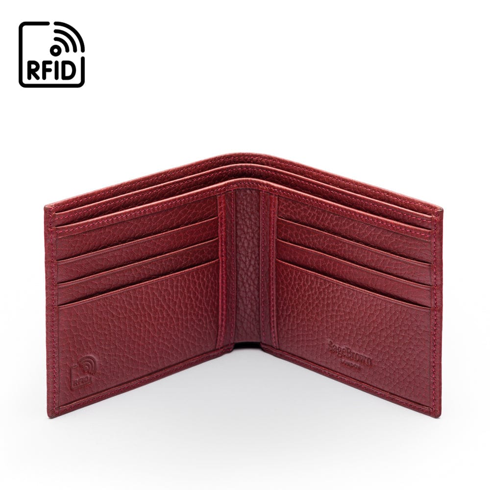 Textured Red Leather Wallet with 4 Card Slots - Barneys Originals