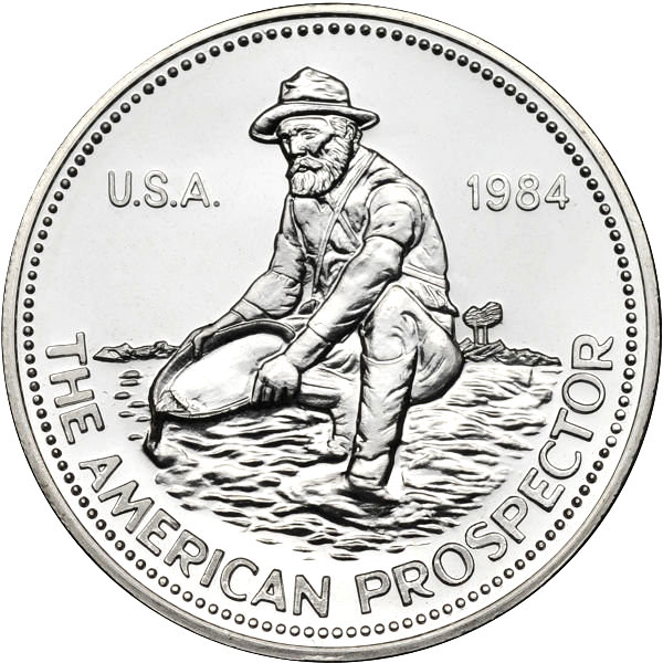 1 oz Silver (Engelhard - The American Prospector - E in globe reverse) - United States – Numista