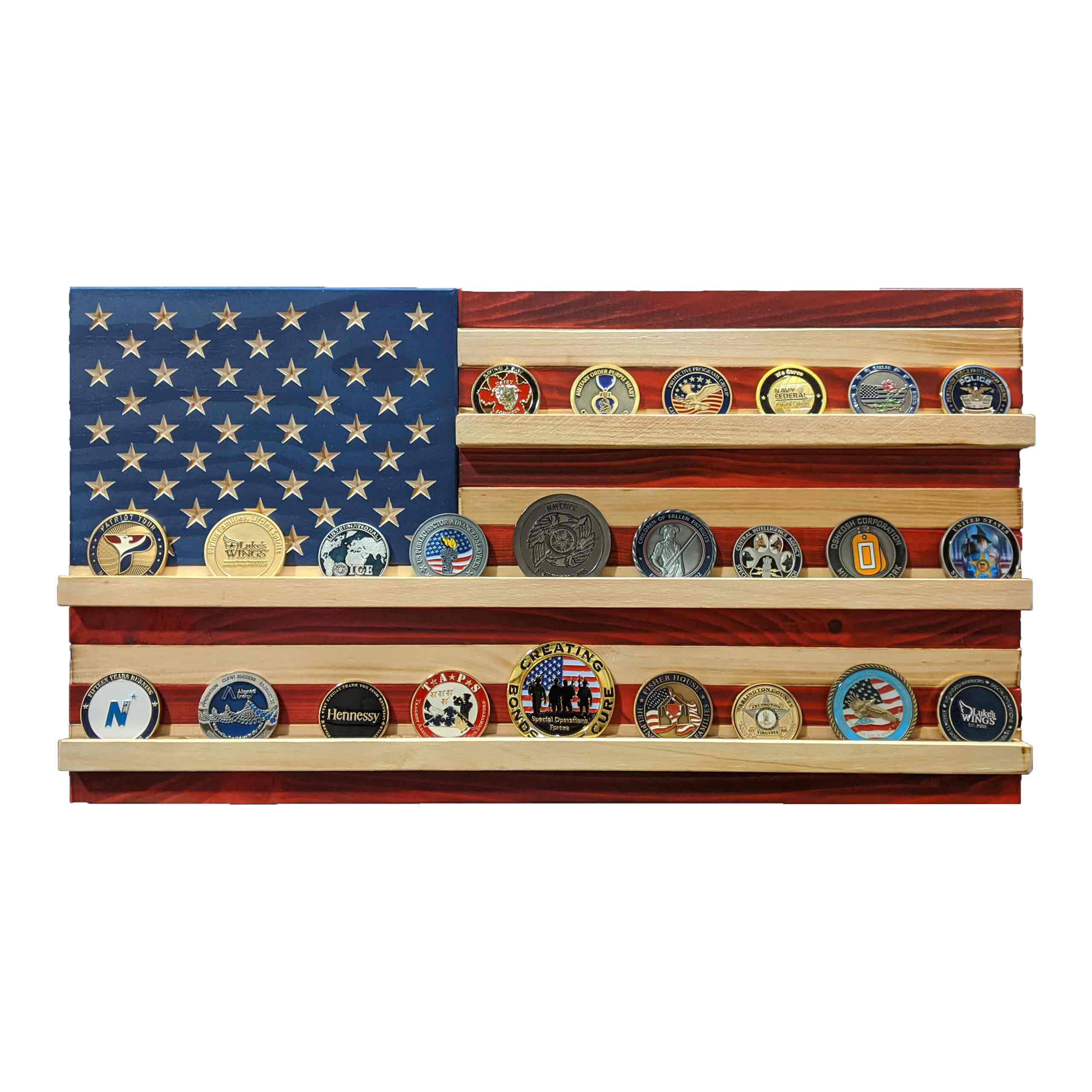 Wood Coin Display: American Flag