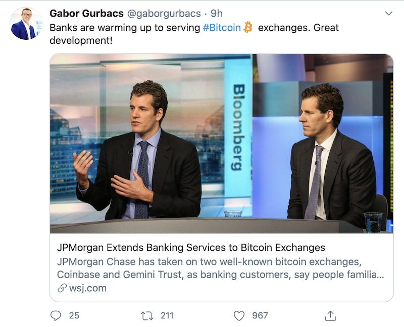 JP Morgan Offering Banking Services to Coinbase, Gemini