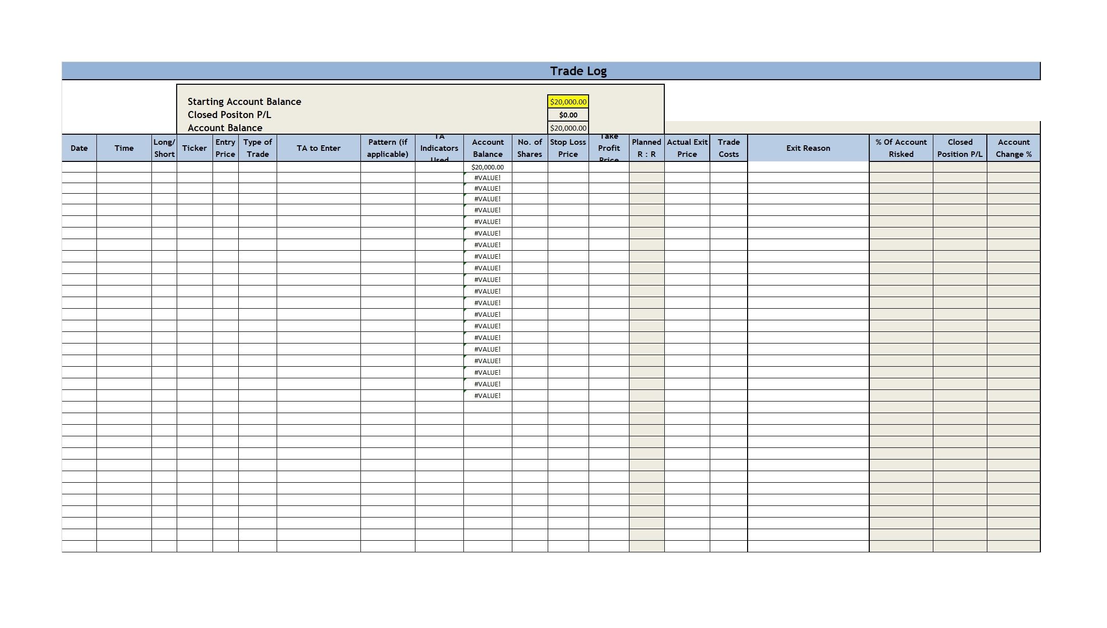 Trading Journal Template in Excel | Trade Log Excel Spreadsheet