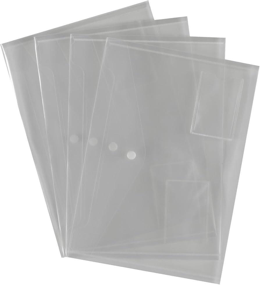 AVARTEK Clear Plastic A4 Document Wallets Filing Wallet Folders Stud Folder File