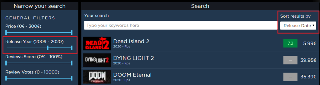 Steam wishlist filters