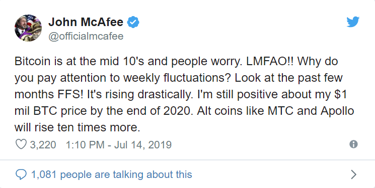 John McAfee Appears to Move Cryptocurrency Markets With a Single Tweet