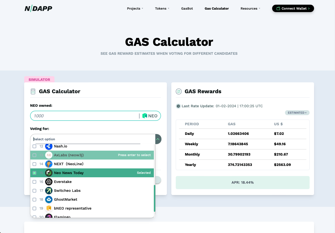 GAS Calculator | Neo blockchain