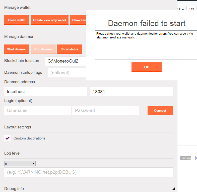 Monero | Support » ERROR: wallet failed to connect to daemon: http://localhost