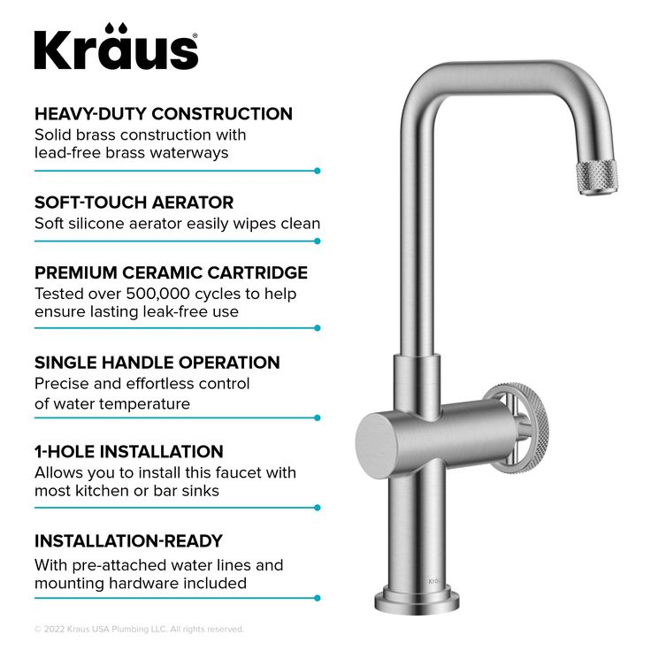 Kraus Sellette Single Handle Kitchen Bar Faucet in Spot Free Stainless Steel