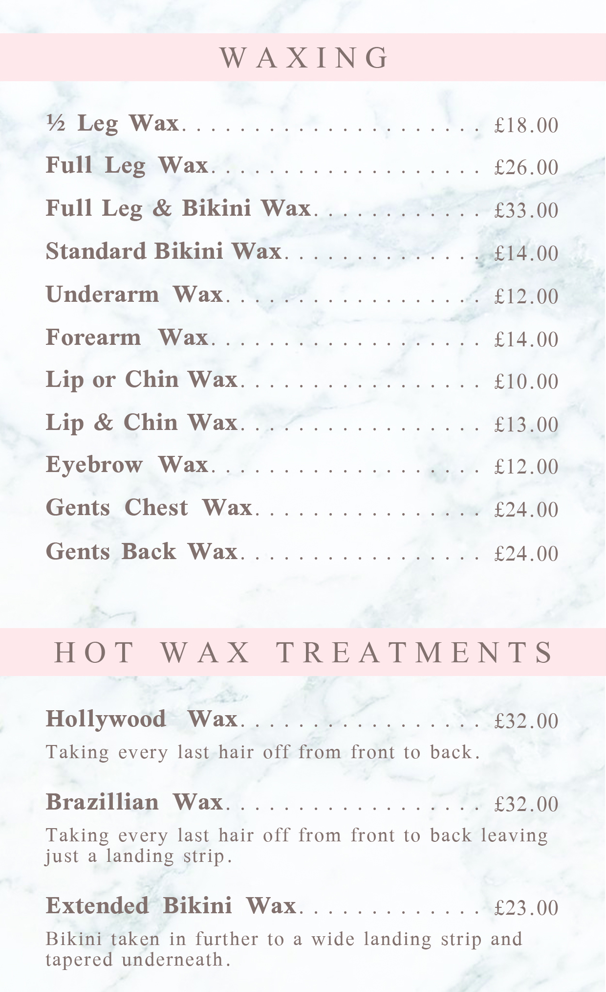 Price List - Aruba Beauty Clinic