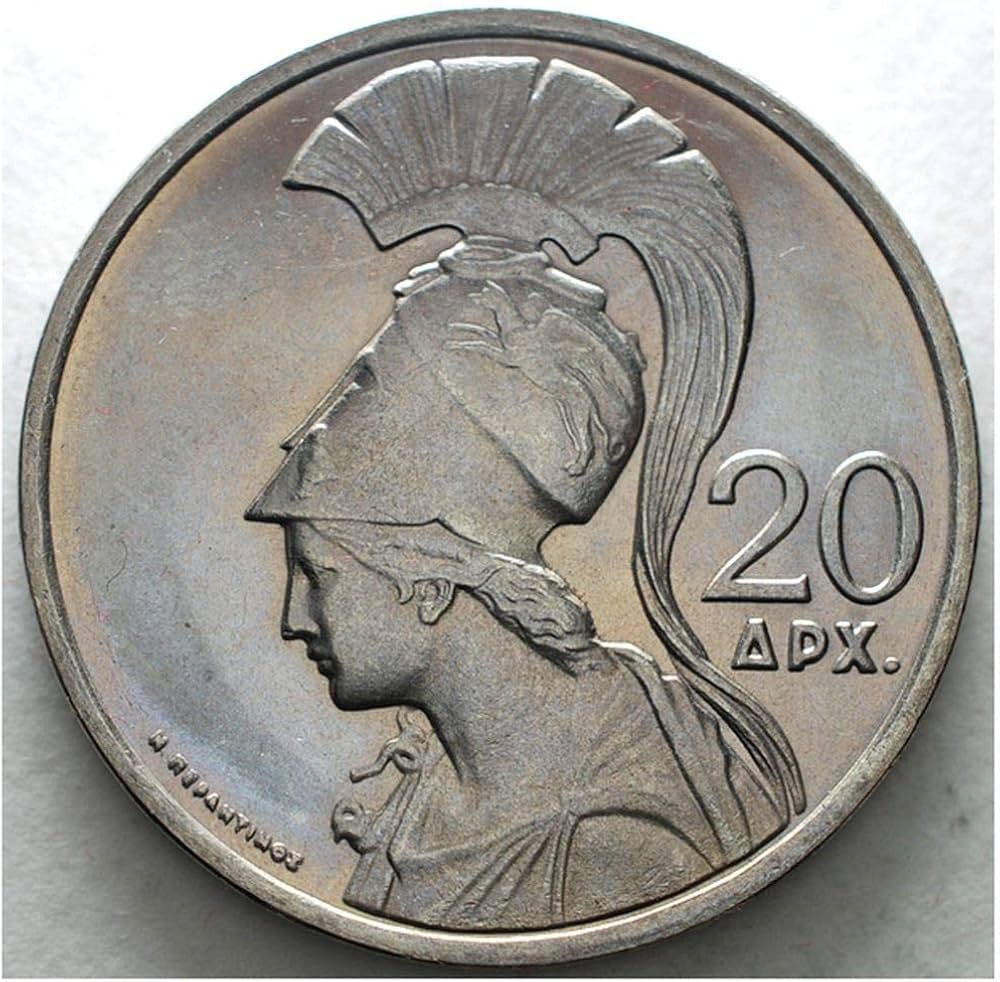 Greece 20 Drachmai Coin | Pheonix | Goddess Athena | KM | 