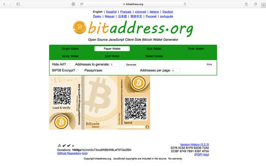 Paper wallet for Bitcoin