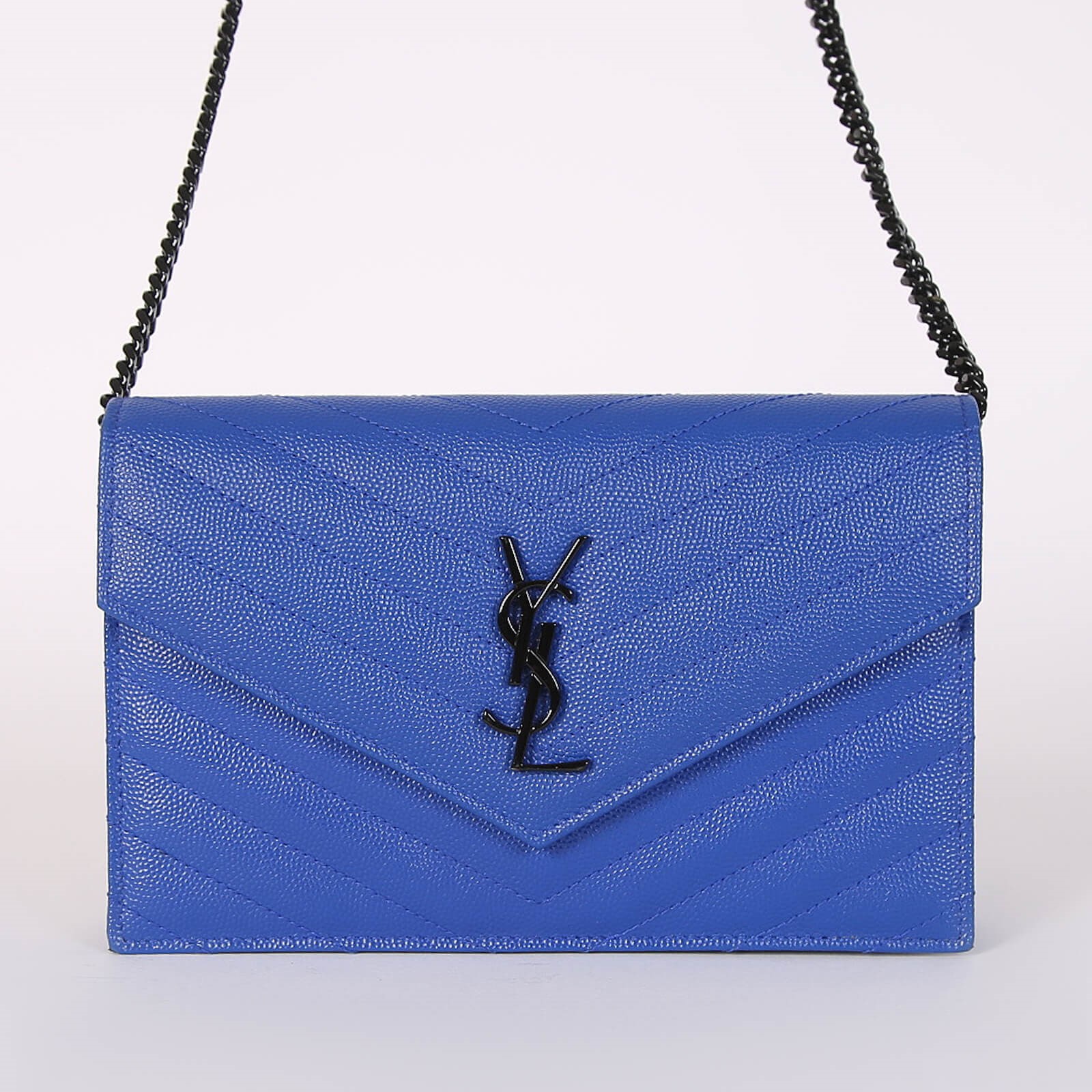 YSL MONOGRAM CHAIN WALLET IN GRAIN DE POUDRE EMBOSSED LEATHER (Blue) ส – A&J GOLD NORWAY