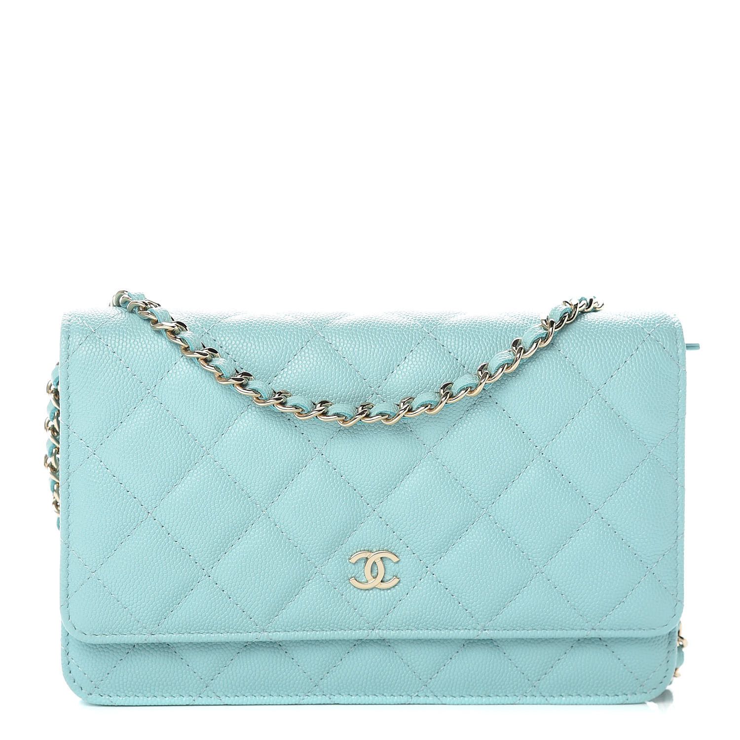 *HOT* Chanel Tiffany Blue Wallet on Chain Bag in Caviar with Champagne – Sellier