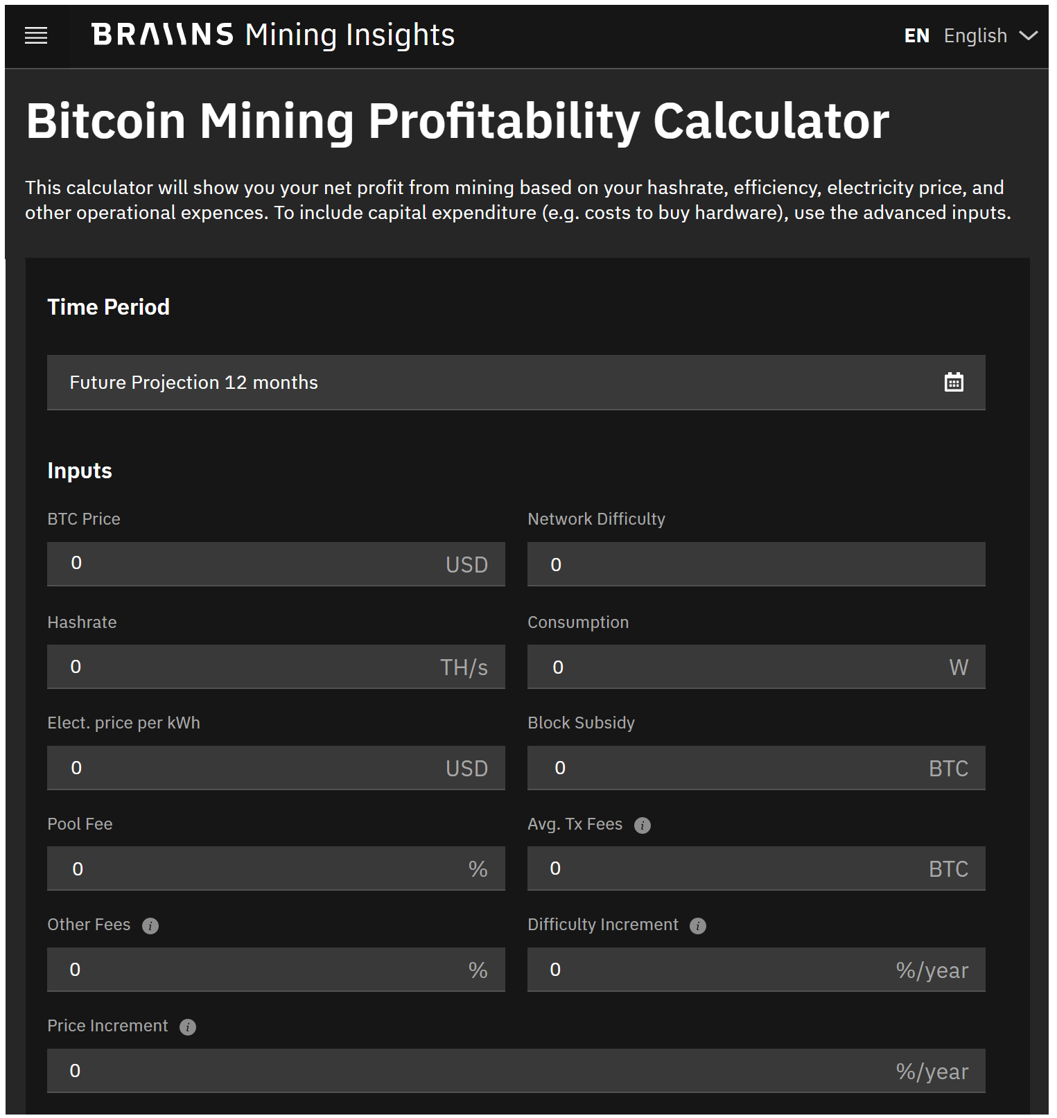 BTC Mining Profitability Calculator