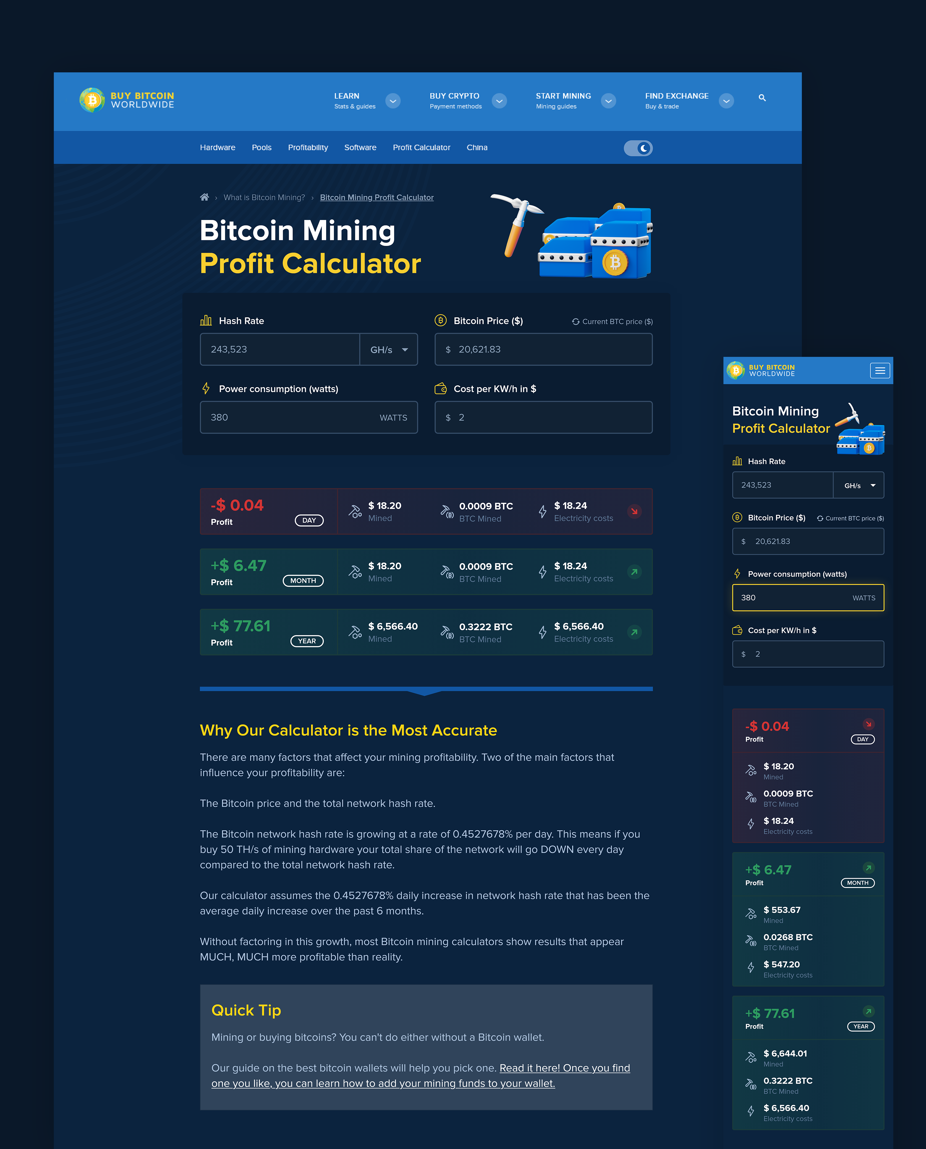 Bitcoin (BTC) mining profitability calculator