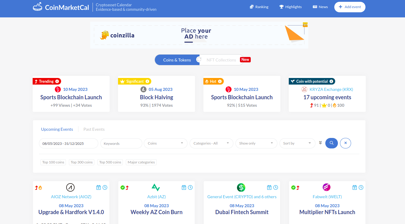 CoinMarketCal - Cryptoasset Calendar