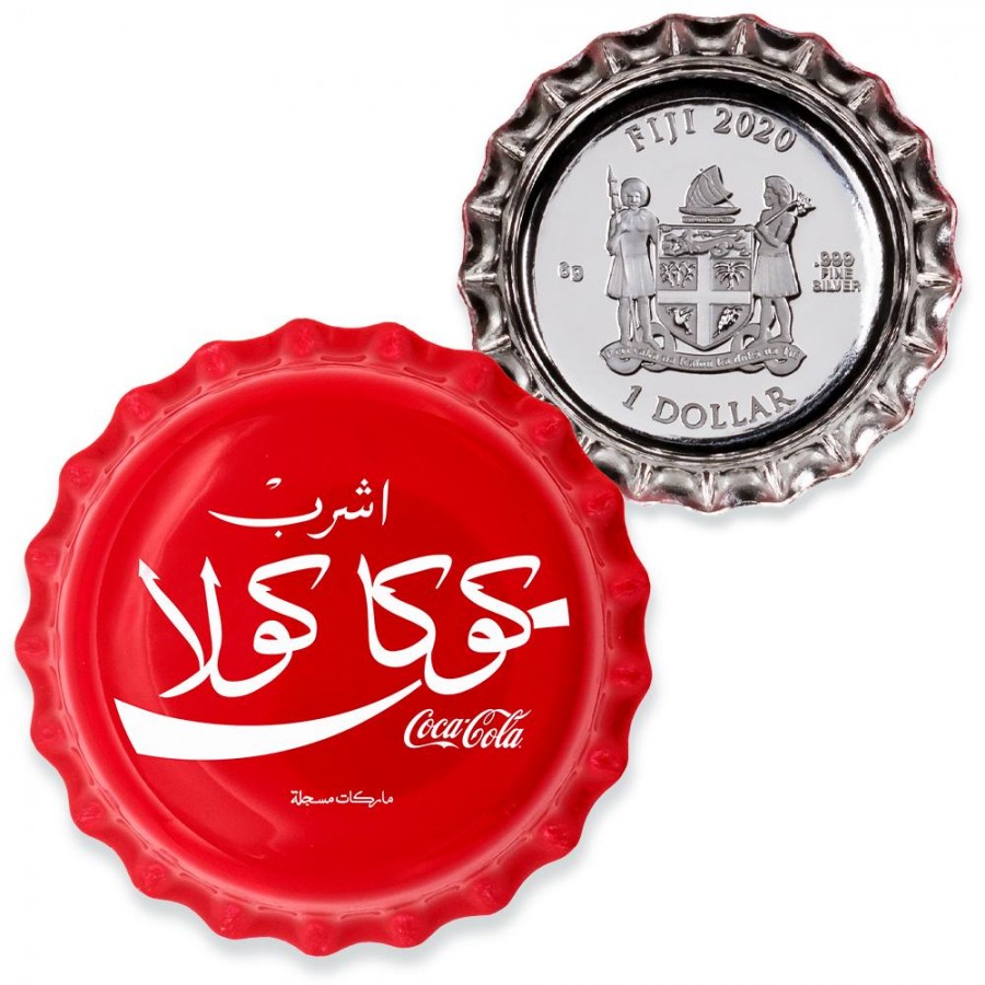 Fiji COCA-COLA EGYPT LOGO $1 Silver Coin Bottle Cap Shaped Proof