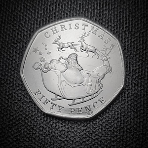 Gibraltar Father Christmas Coloured 50p Coin Card - CrawleyCoins