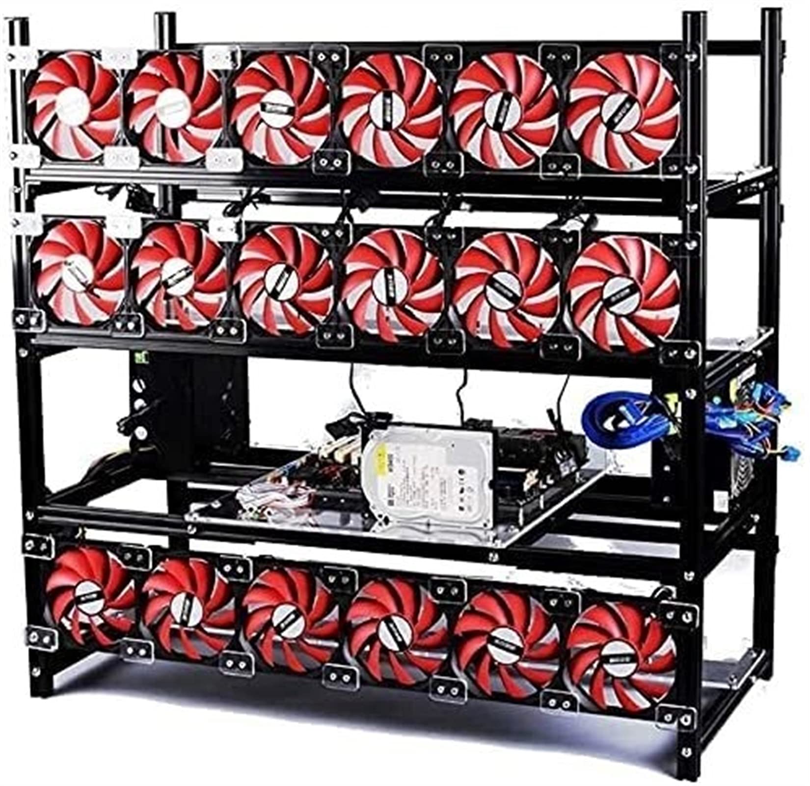 19 GPU BTC LTC ETC Coin Mining Rig Frame Server Chassis - Black - DRMac