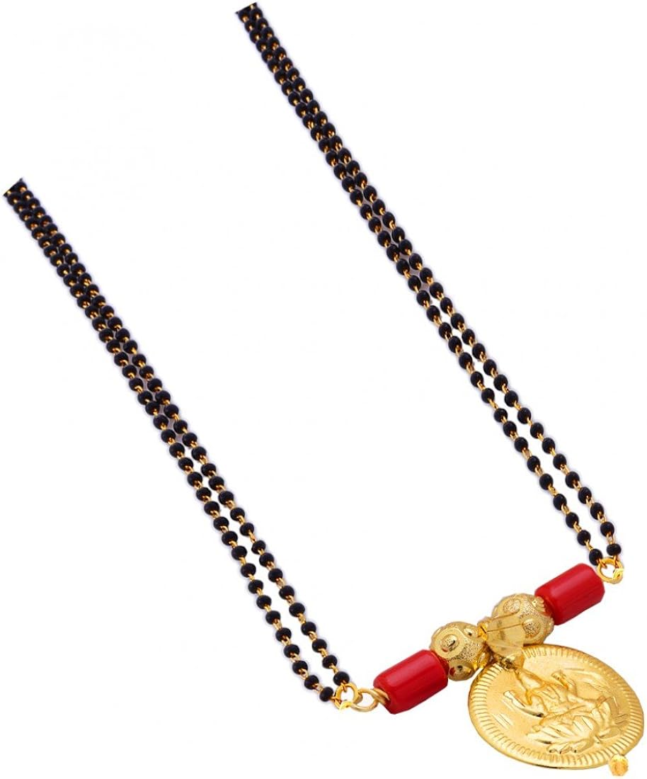 Lakshmi Coin Black Beads Mangalsutra - South India Jewels - Online Shop