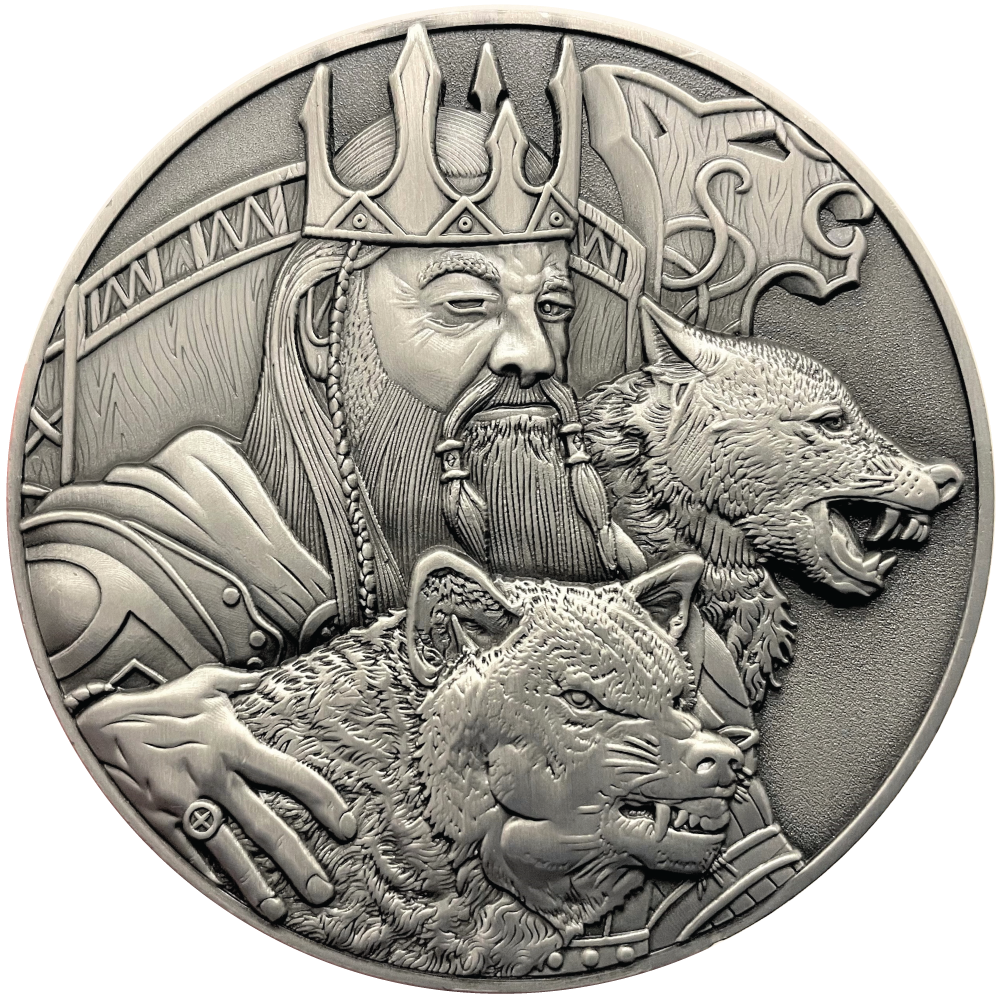 Ghana Norse Gods - Odin Ultra High Relief Silver Plated Antiqued GH¢2 Coin BU