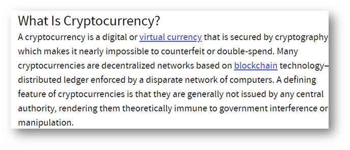 CRYPTOCURRENCY | English meaning - Cambridge Dictionary