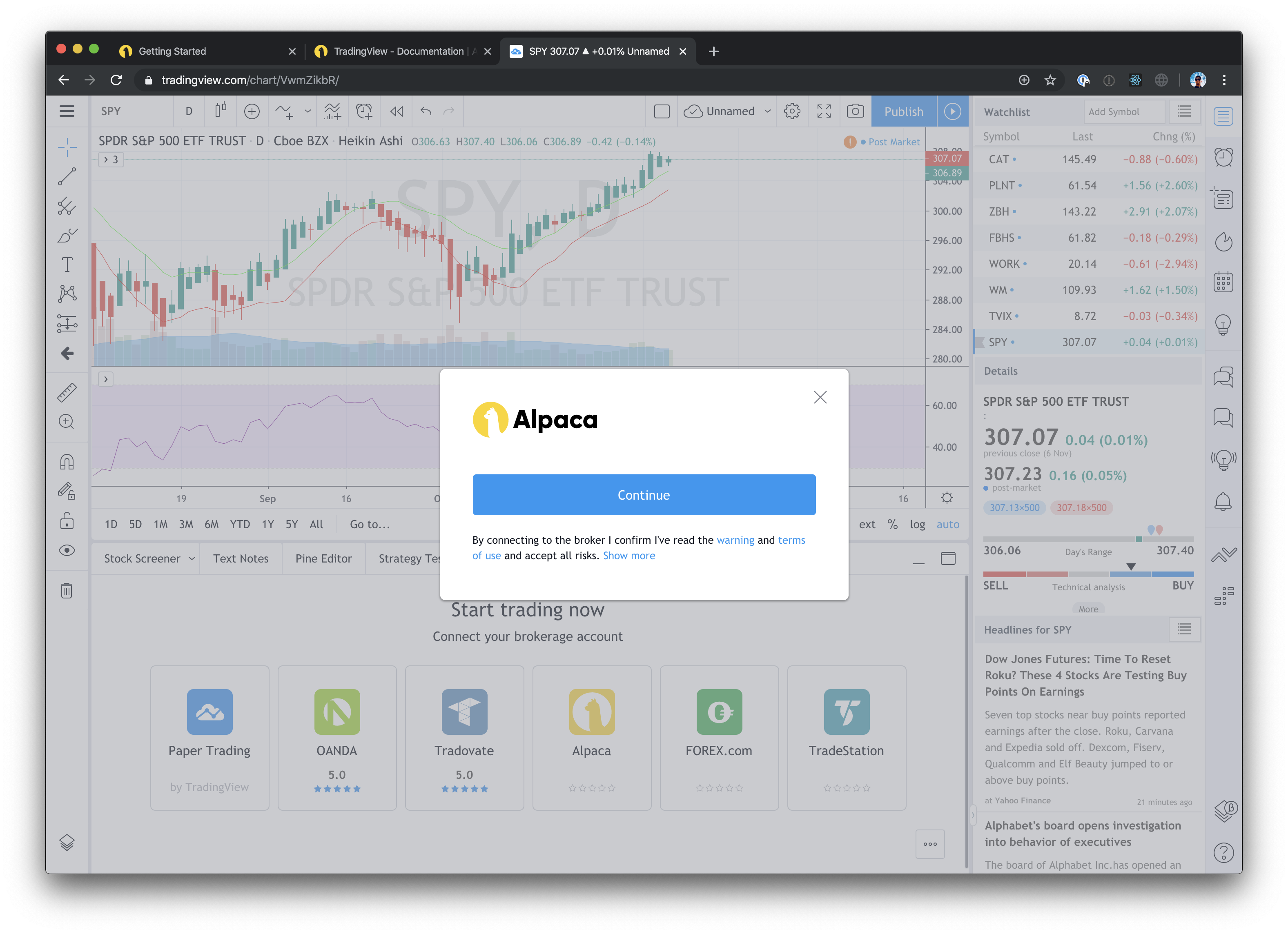 Trade with Alpaca on the TradingView platform