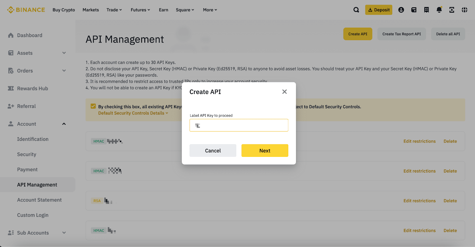 How to create and set up Binance API key