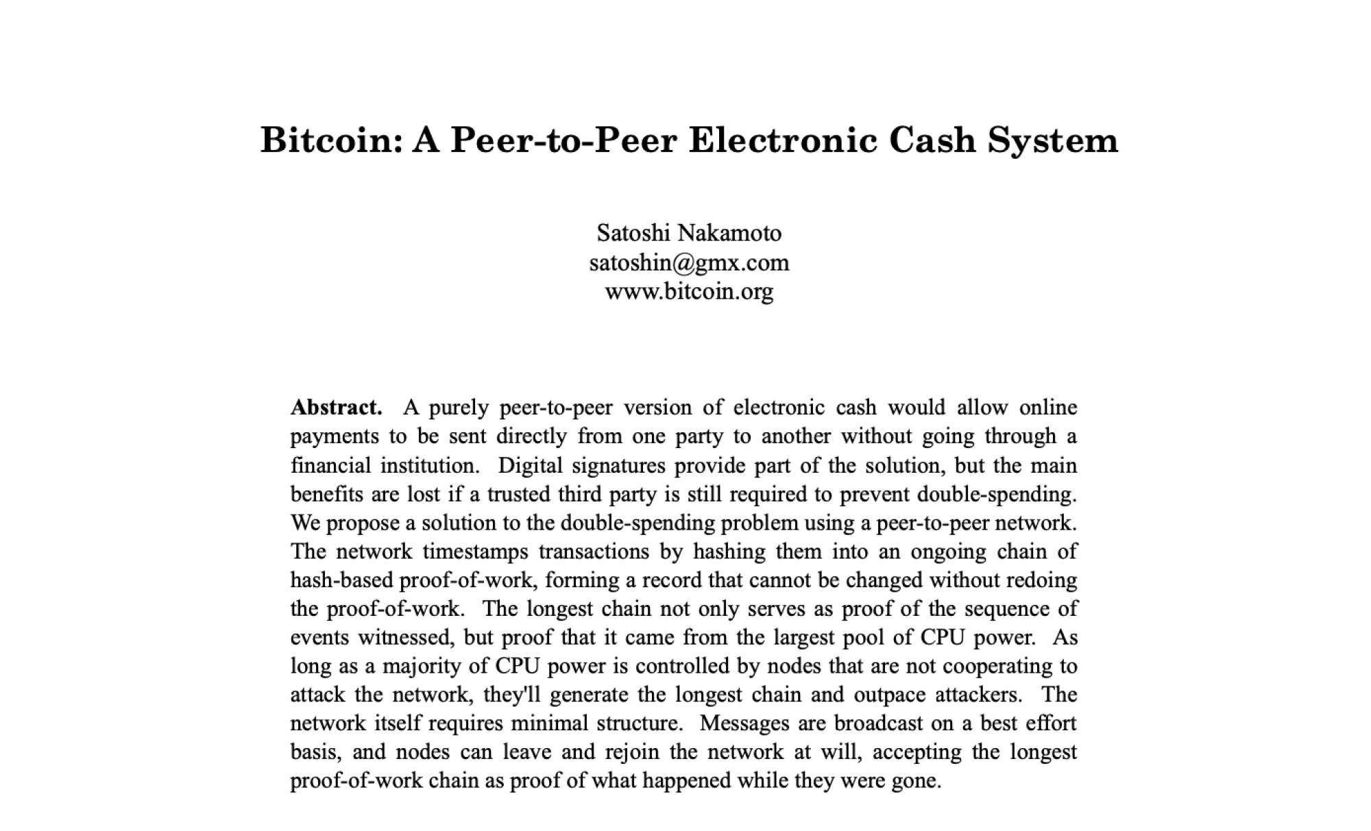 The Bitcoin white paper’s abstract