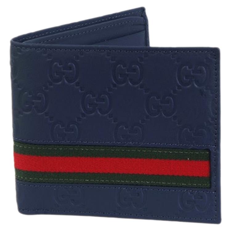 GUCCI Men's Leather Bifold Wallet With Interlock GG Logo Black/Blue 61 – LussoCitta