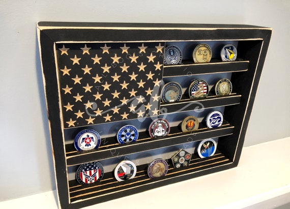 Challenge Coin Holder Wooden American Flag | Framed American Flag Art