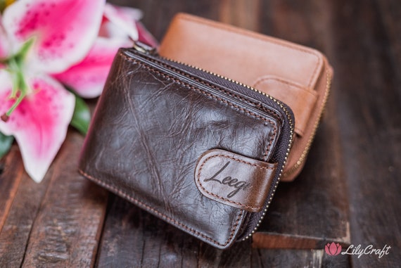 Men's Personalised Photo Engraved Dark Brown Leather Wallet – Custom Jewellery Australia