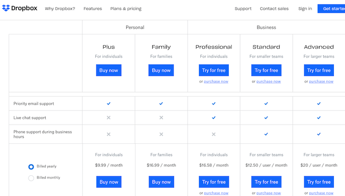 Compare All Dropbox Plans ‐ Dropbox