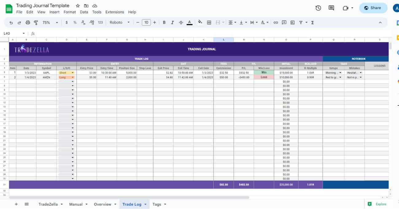 Free Trading Journal - Excel & Google Sheets Download