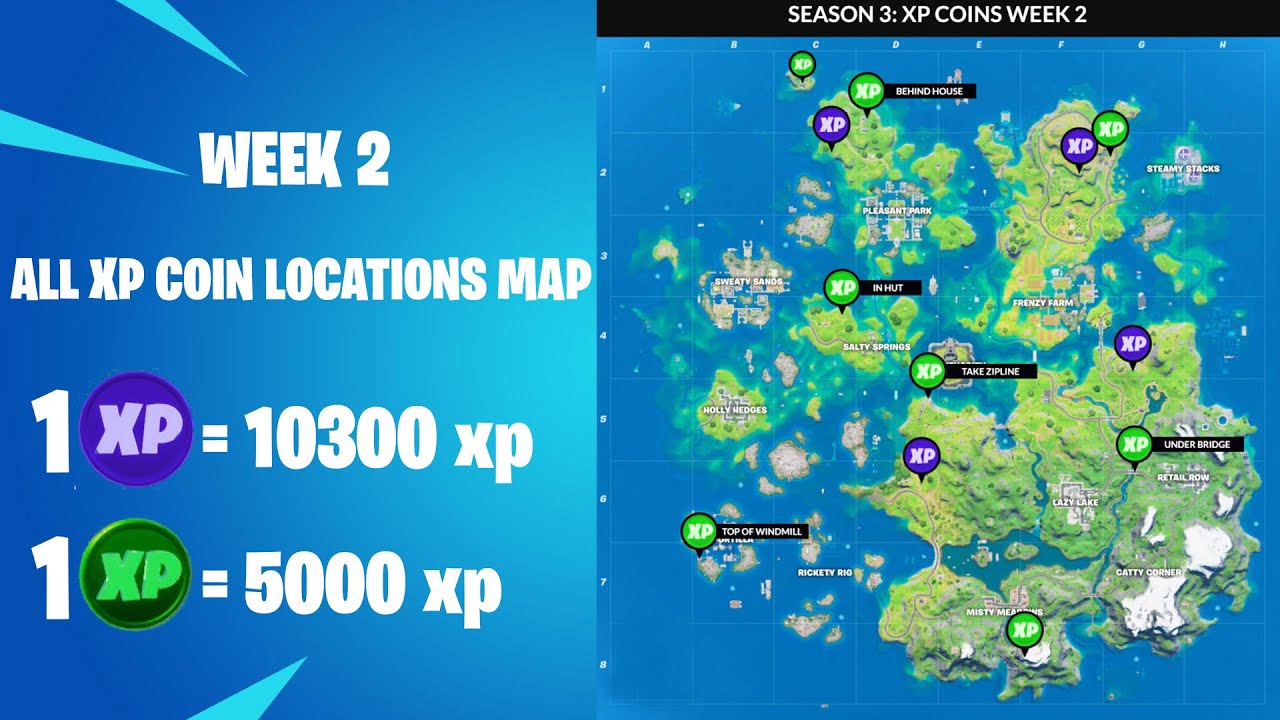 Fortnite Season 3 XP Coin Locations - Maps for All Weeks! - Pro Game Guides