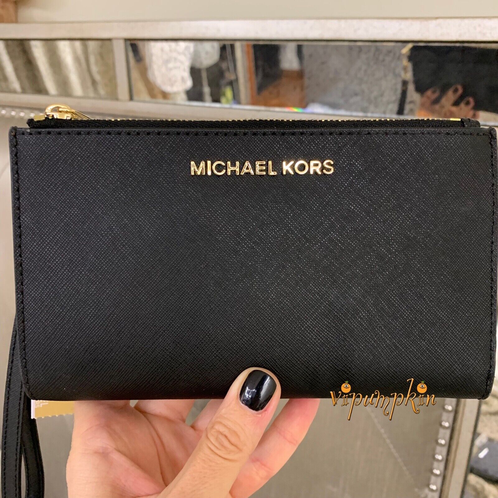 MICHAEL KORS Jet Set Travel Double-Zip Wristlet 35F8GTVW0BBROWN | OfficeMate