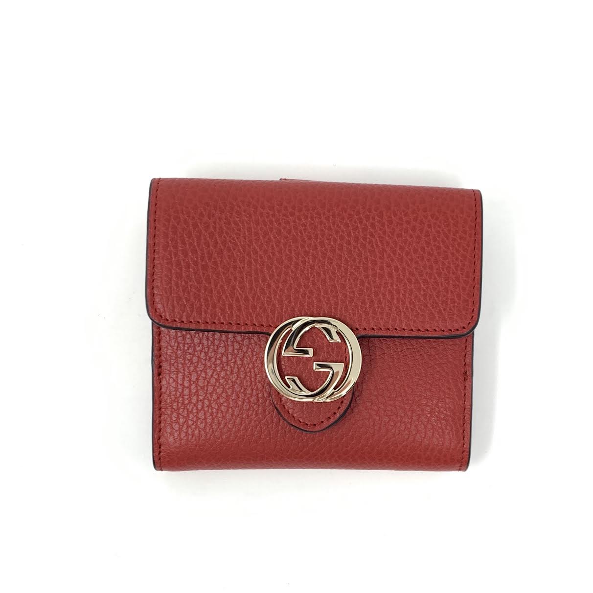 Gucci Red Calf Leather Interlocking G wallet on chain - The Attic Place