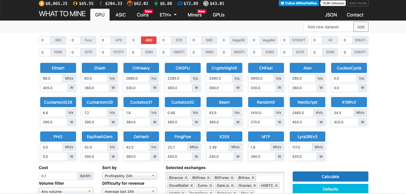 WhatToMine - Crypto coins mining profit calculator compared to Ethereum Classic