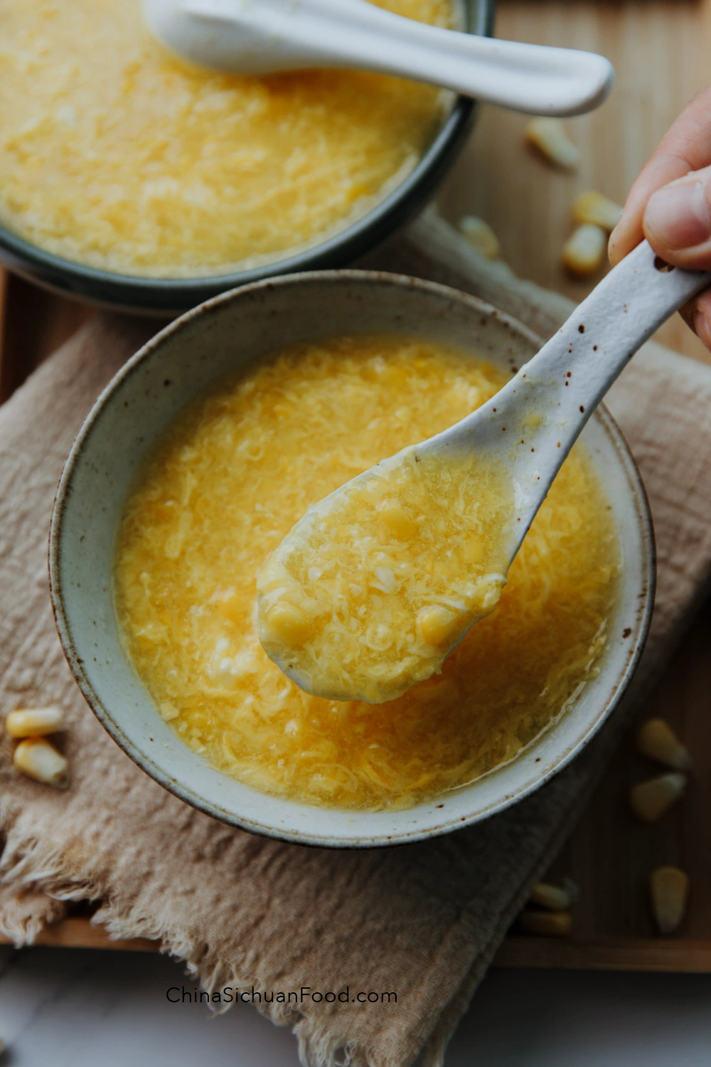 Sweetcorn egg drop soup - Easy Cheesy Vegetarian